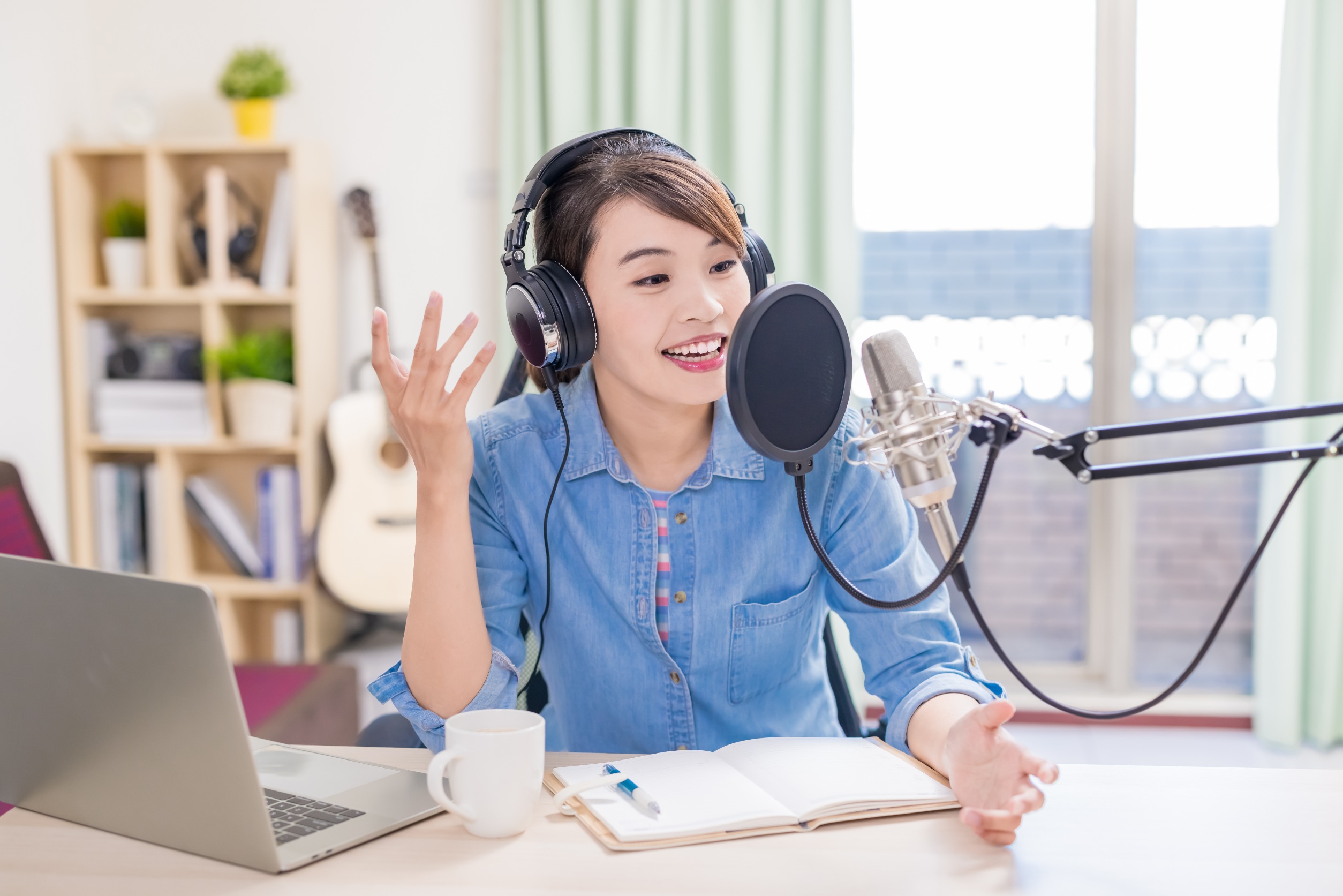 Woman recording her branded podcast
